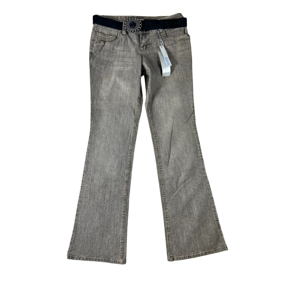 YMI Boot Leg Flare Low-Rise Gray Jeans w Belt  Size 9  NWT  Boho Retro Deadstock